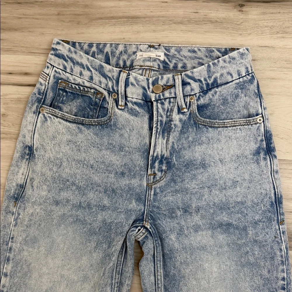 GOOD AMERICAN Women's Light Blue Distressed Wide Leg Jeans size 00/24 - Picture 2 of 14